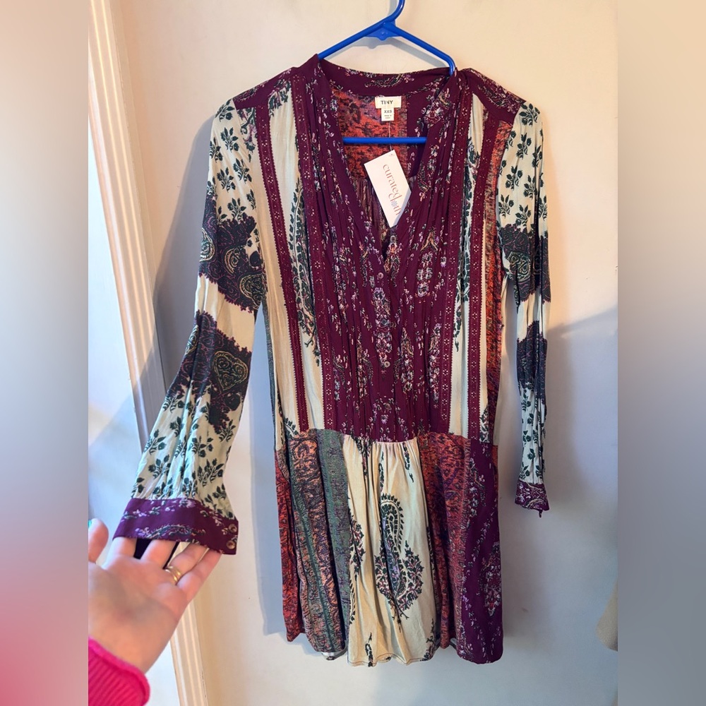 Tiny Anthropologie Women’s Long Sleeve Patchwork Style Mini Dress | XXS